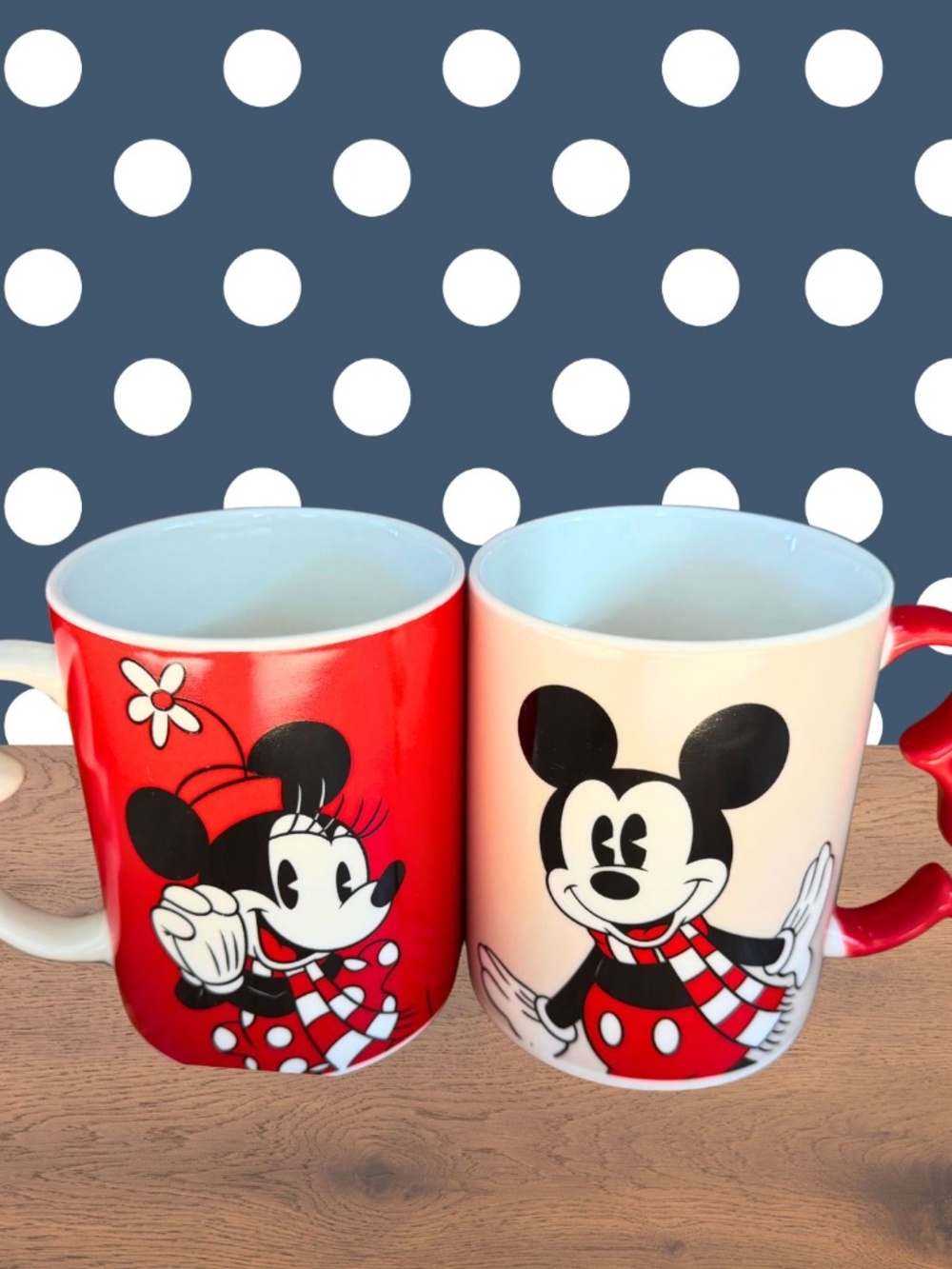 Disney Mickey Minnie Mouse Coffee Cup Mug Set of 2, Heart Handles, 11 oz